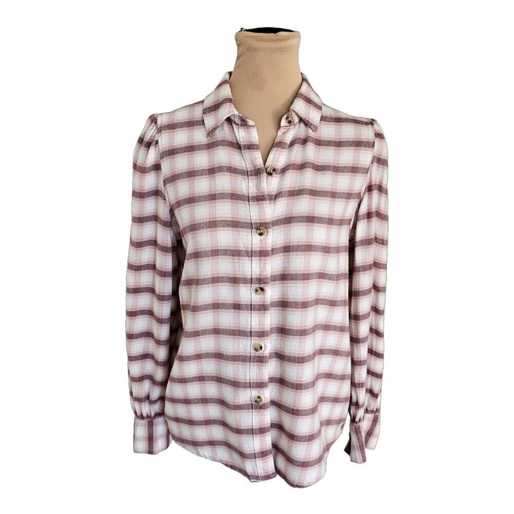 Rails Angelica Shirt Rose Pink Plaid Puff Shoulder Flannel Sz S - Picture 4 of 11